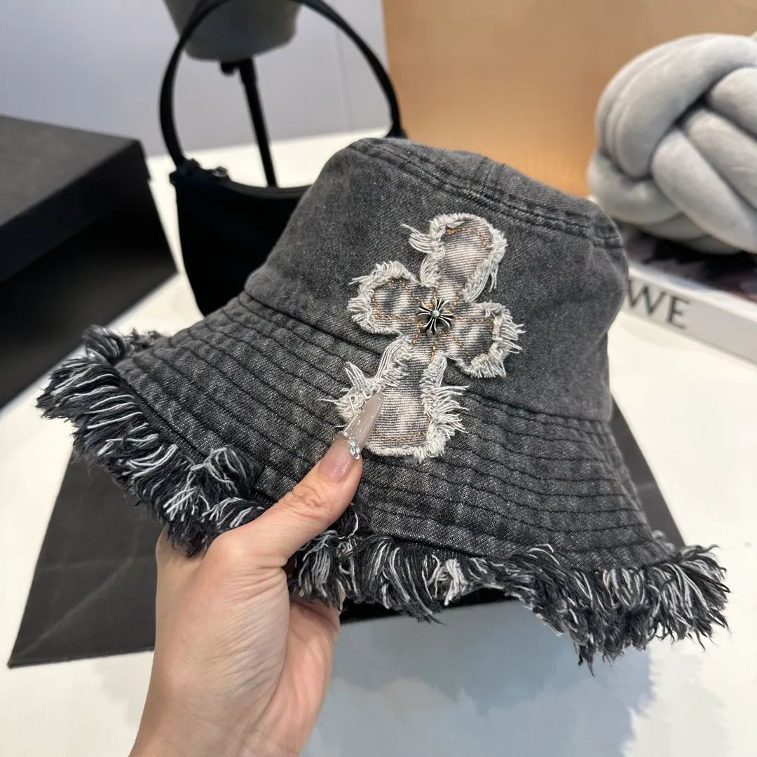 P70 Croxin spring and summer new denim fisherman hat, retro old street style, washed and torn edges, perfect for taking photos👑